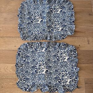 Set of 2 Ralph Lauren Porcelain Blue & White Tamarind Bird Pillow Shams Standard